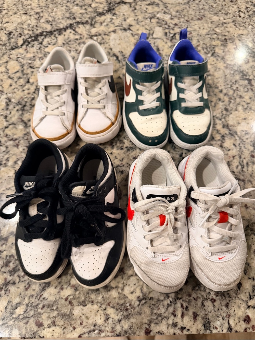 Nike bundle of 4 kids low dunk Sneaker Bundle - White, Black, Green, Blue, Red